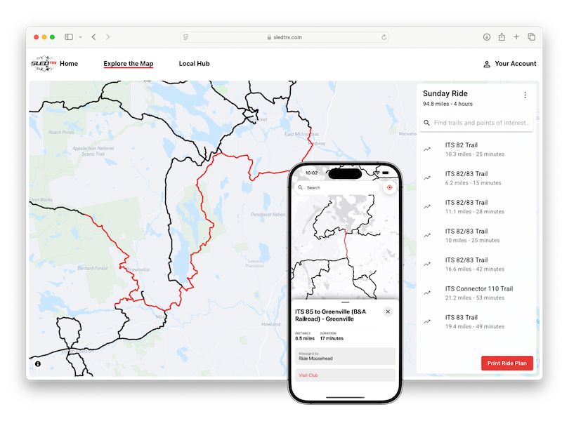 Screenshots of SledTRX web and mobile applications